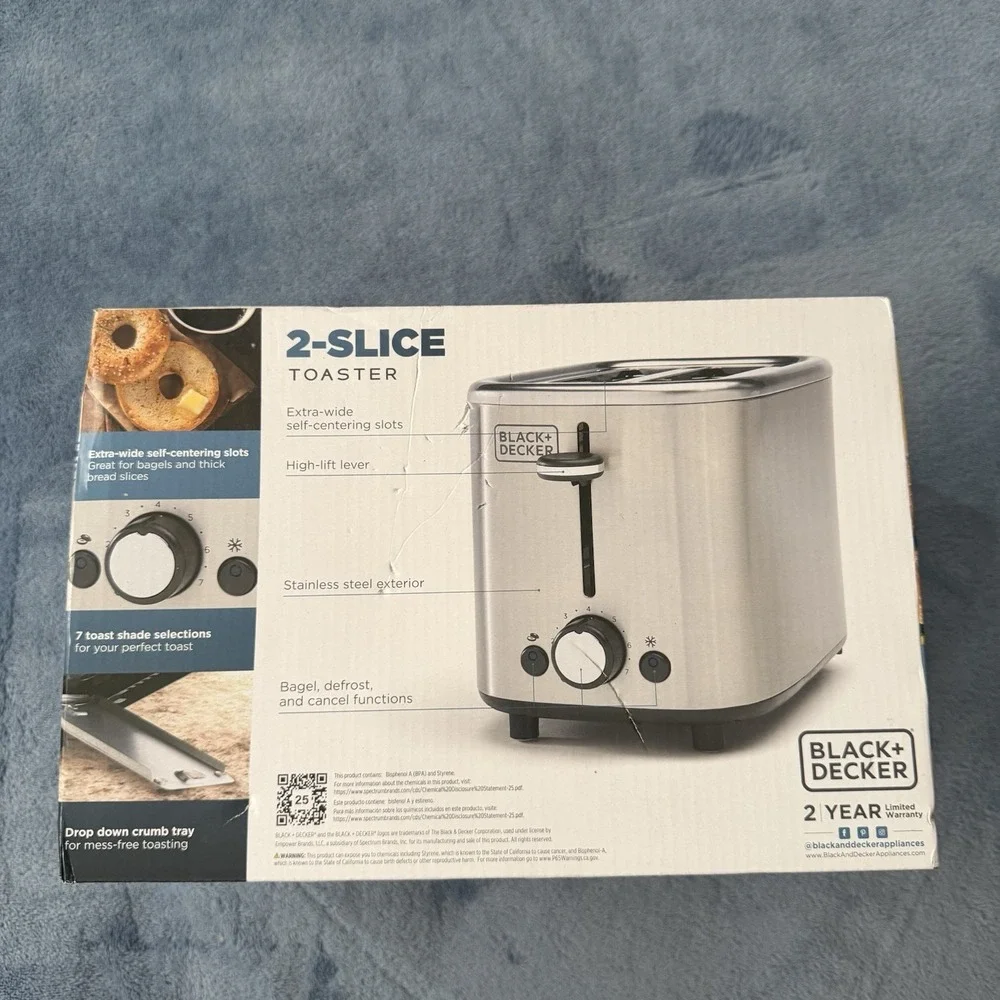 2 Slice Toaster Stainless Steel Extra Wide Self-Centering Slots 7 Shade Settings